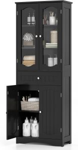 meuble WC LIFEZEAL porte en verre noir