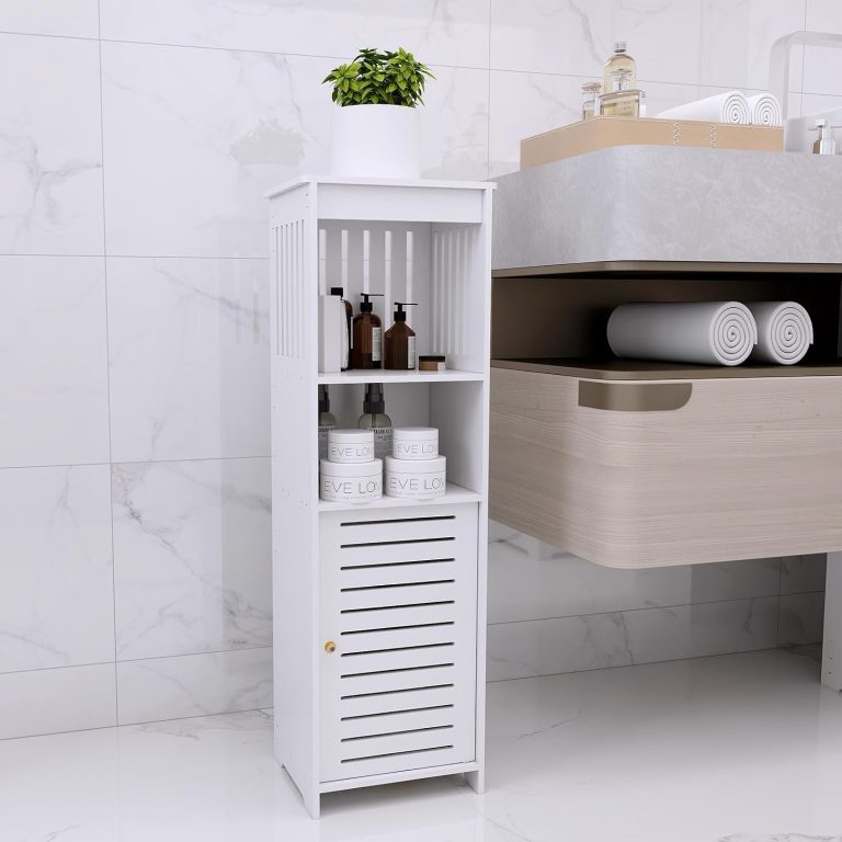 OHMG Meuble Colonne Salle de Bain avec Étagères Ouvertes et Portes, Petit Armoire Salle de Bain, Meuble de Rangement, pour Salon, WC, Cuisine, Entrée (25 x 20 x 80cm)