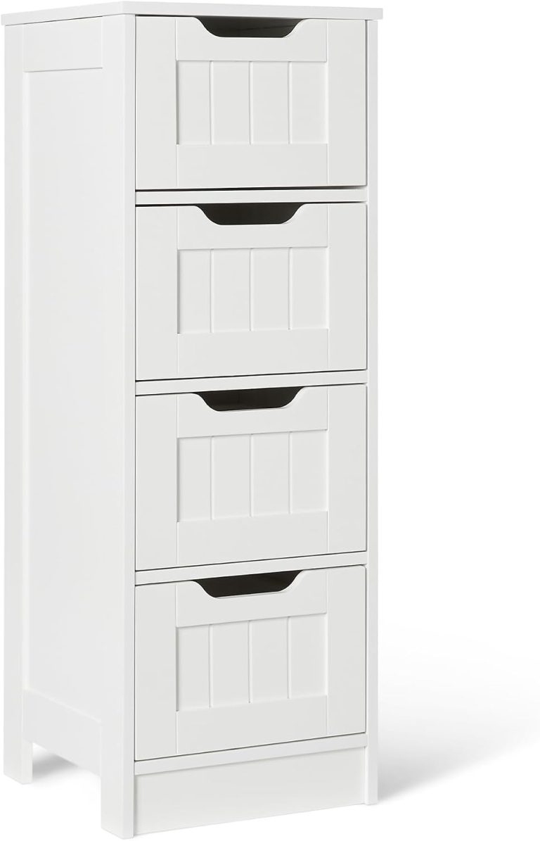 Amazon Basics Meuble de Rangement de Salle de Bain avec 4 tiroirs, Rangement sous évier, Construction MDF, Blanc, 30cm x 30cm x 82cm
