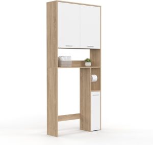 meuble étagère dessus WC IDMarket WALLIS bois façon hêtre et blanc