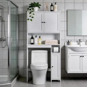 meuble wc LEADZM 2 en 1 blanc