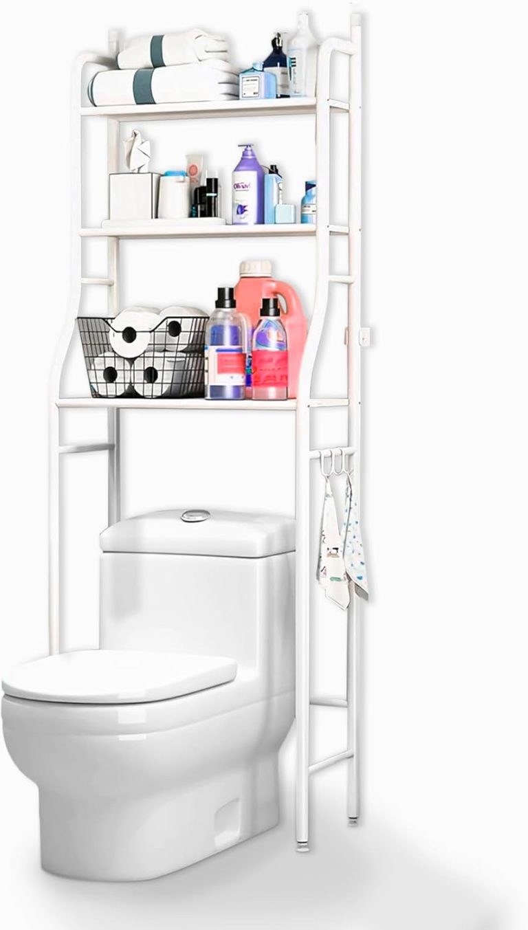 JUPPLIES Meuble WC Rangement 3 Niveaux au Dessus Toilette – Étagère WC Métal 47x26x153cm | Pieds Réglables | Support Anti-Basculement | Rangement Toilette Gain de Place Minimaliste